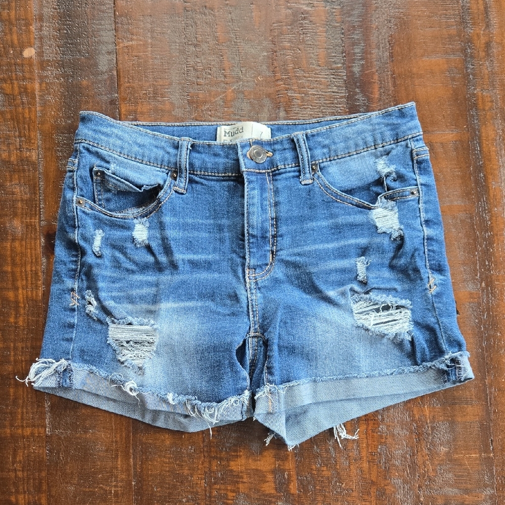 Juniors Ripped Blue Jean Shorts
